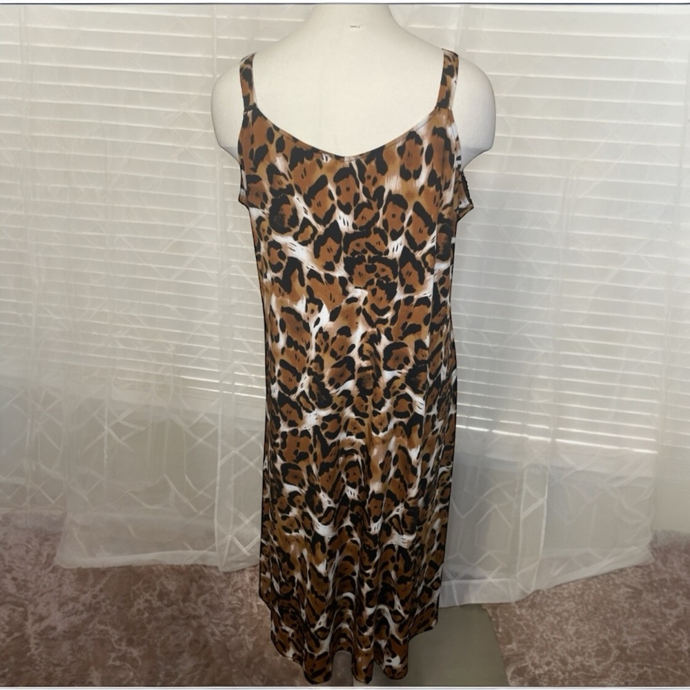 Kate & Mallory Dress Womens 3X Tan Black Sleeveless Animal Print High Low V Neck - Picture 2 of 10